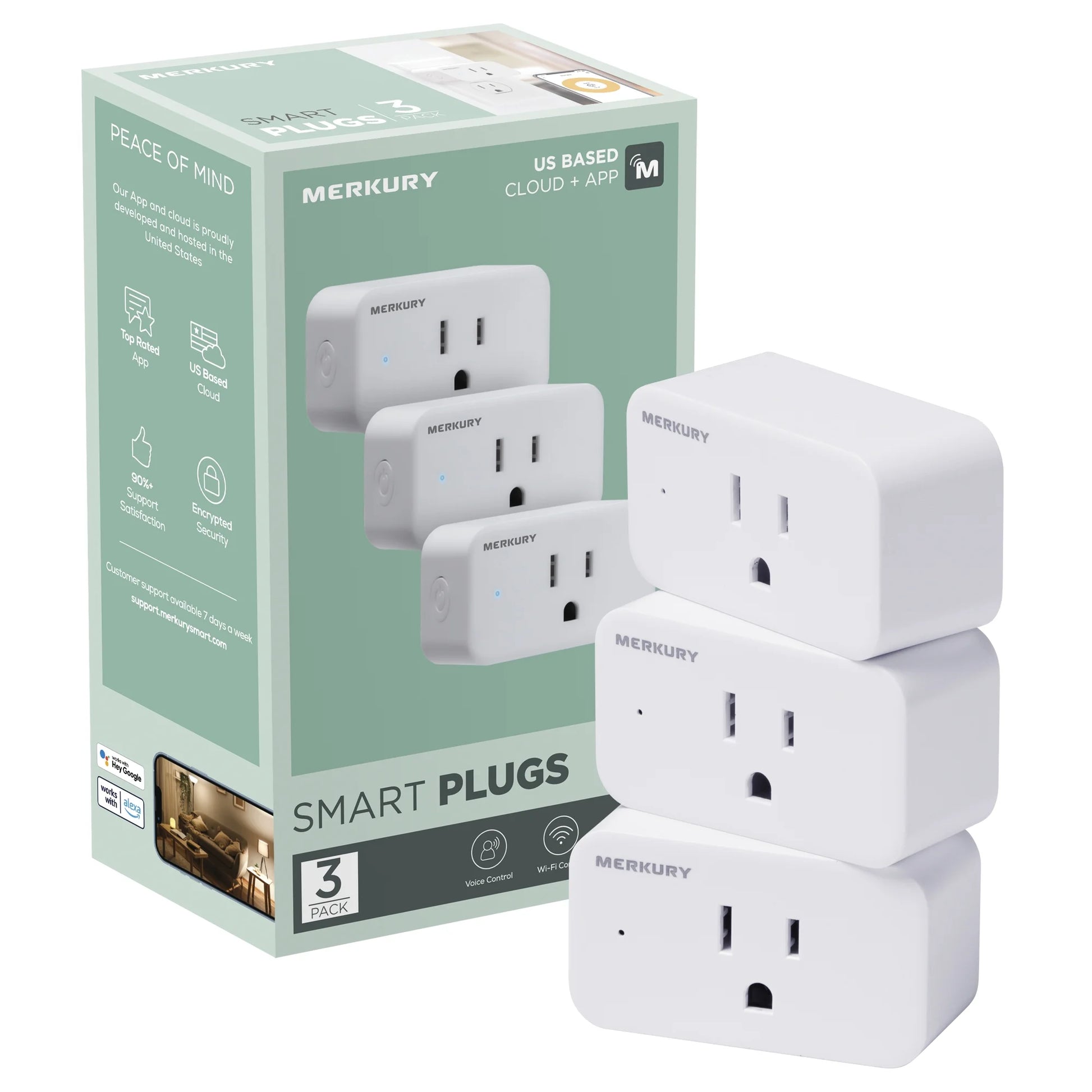 Wi-Fi Plug, Compatible with Alexa and Google Assistant, 3 Pack, White 15 Amp