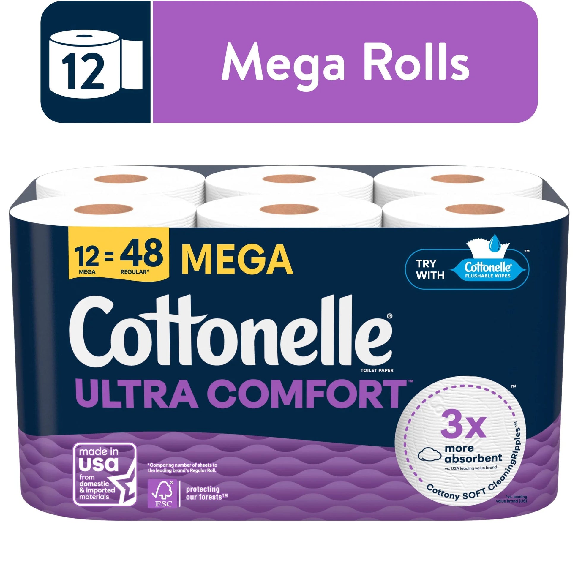 Ultra Comfort Toilet Paper, Soft Toilet Tissue, 12 Mega Rolls