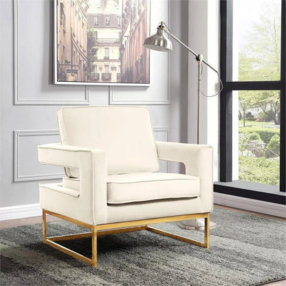 Noah Cream Velvet Accent Chair with Gold Iron Base